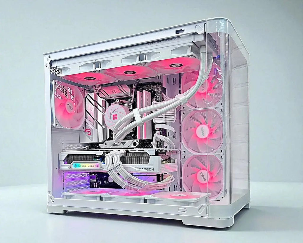 RX 9070 XT Ryzen 7700X 32GB DDR5 2TB M.2 Win 11 Pro Gaming PC White Tustin Systems