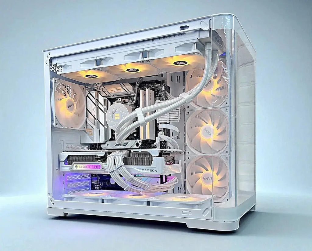 RX 9070 XT Ryzen 7700X 32GB DDR5 2TB M.2 Win 11 Pro Gaming PC White Tustin Systems